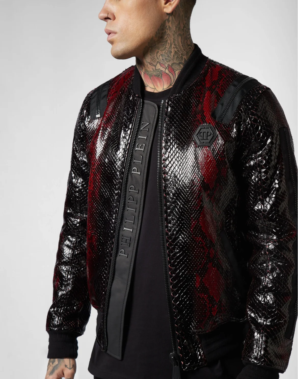 Leather Bomber Python Zipped, цвет: Черный