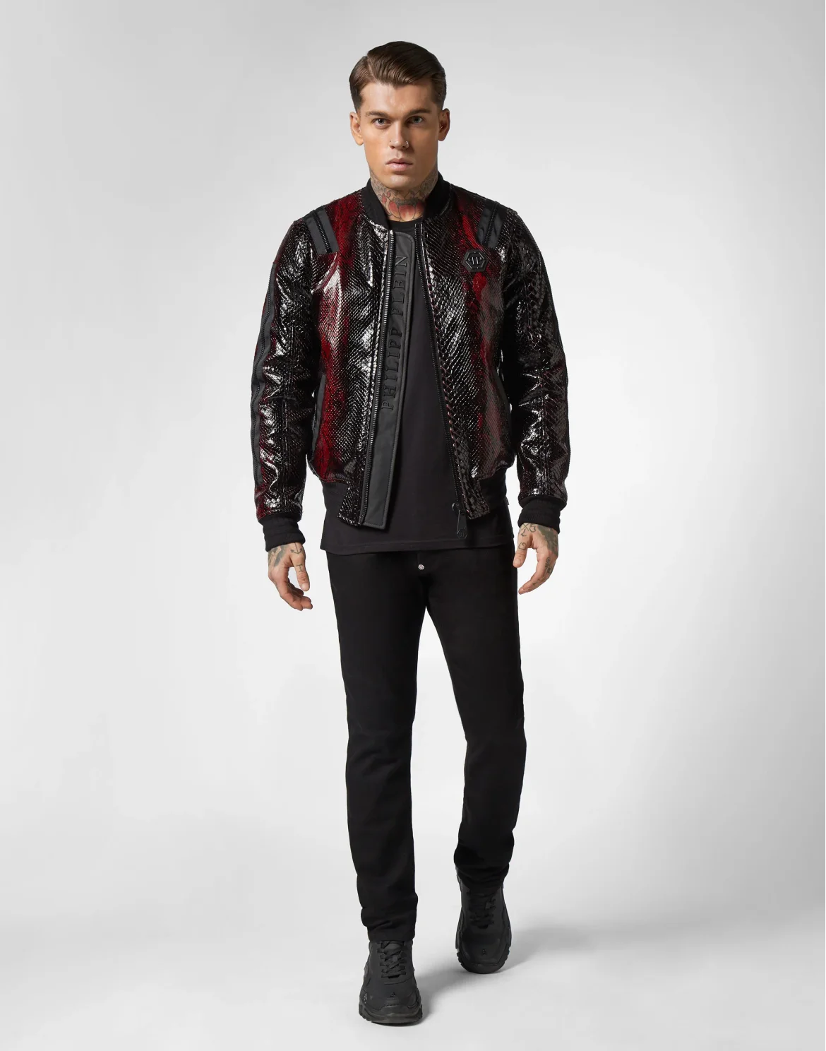 Leather Bomber Python Zipped, цвет: Черный