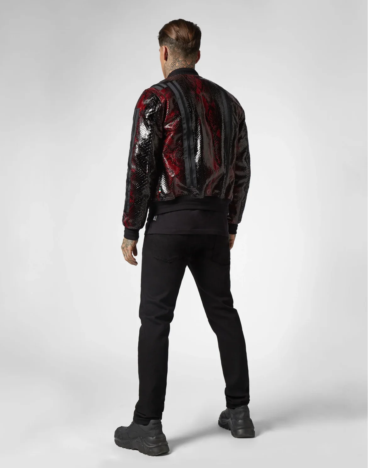 Leather Bomber Python Zipped, цвет: Черный