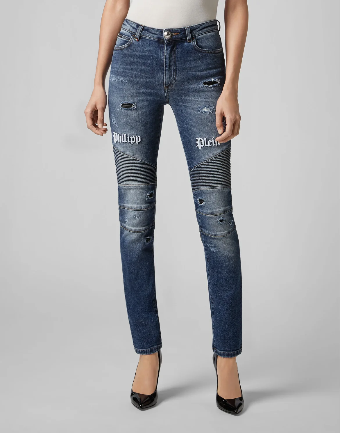 High Waist Biker Gothic Plein, цвет: Синий