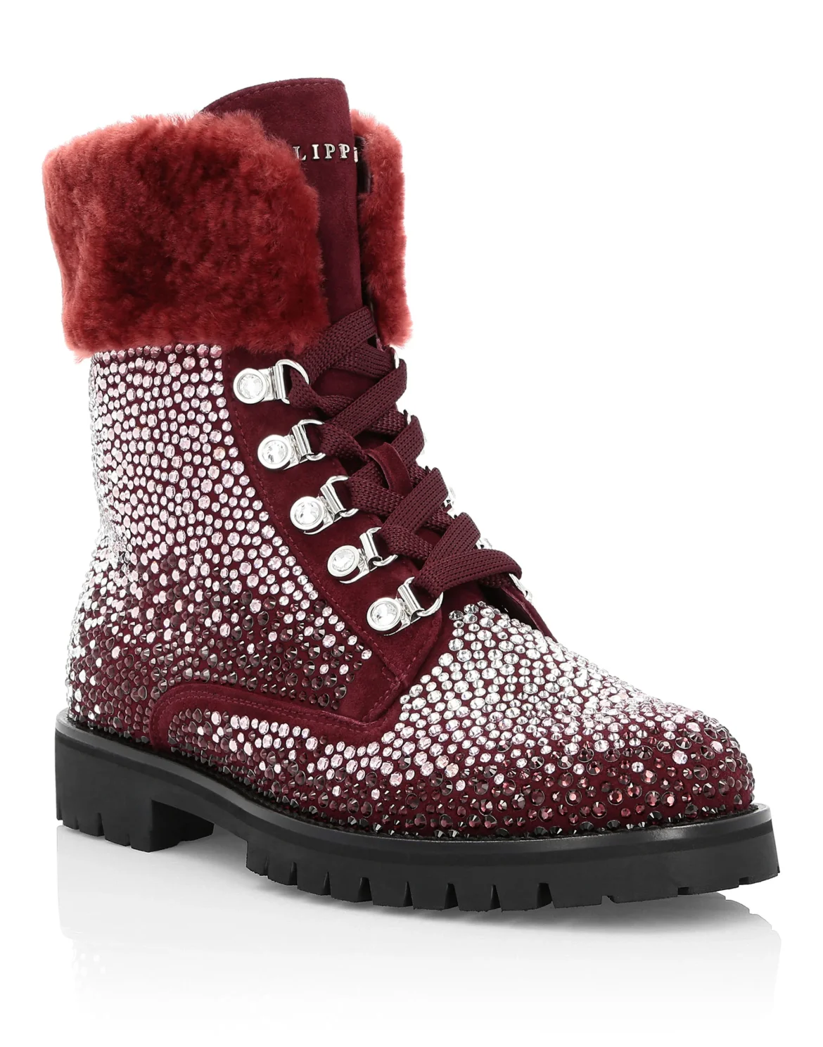 Boots Mid Flat Crystal, цвет: Красный