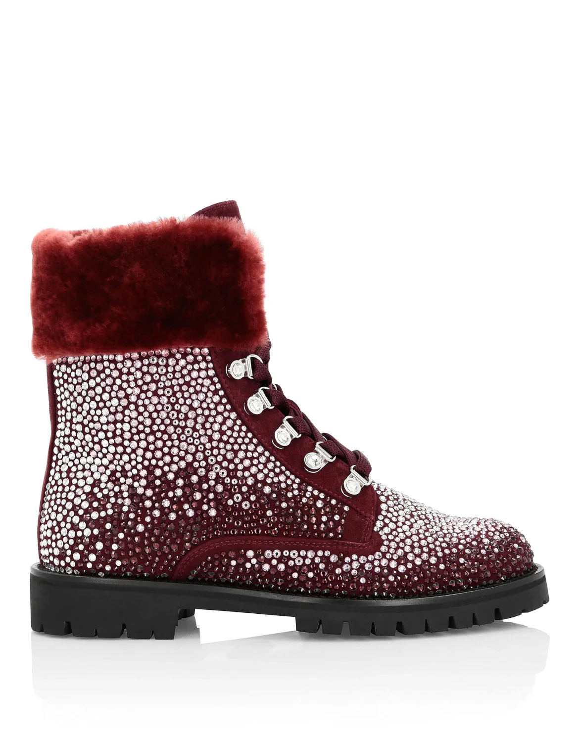 Boots Mid Flat Crystal, цвет: Красный