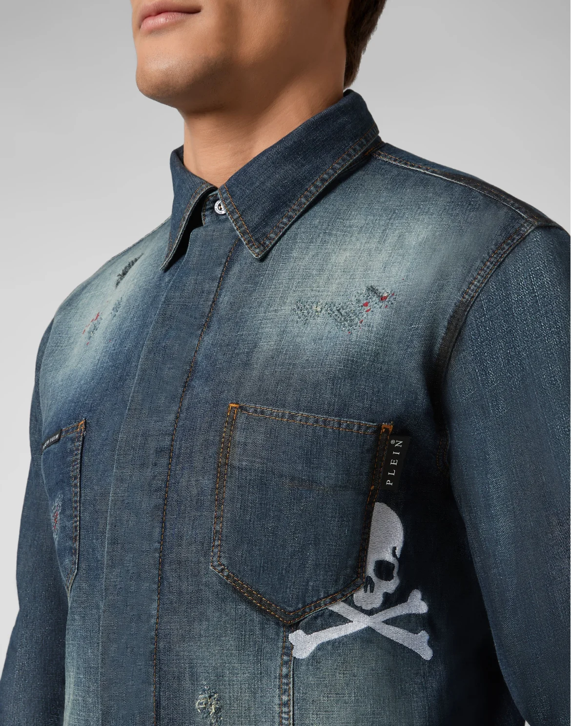 Denim Shirt Ls  Skull, цвет: Синий