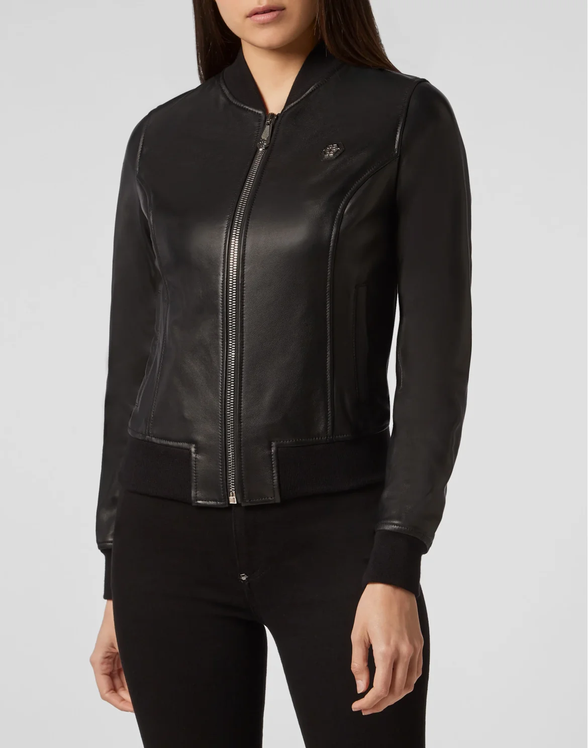 Leather Bomber Space Plein, цвет: Черный