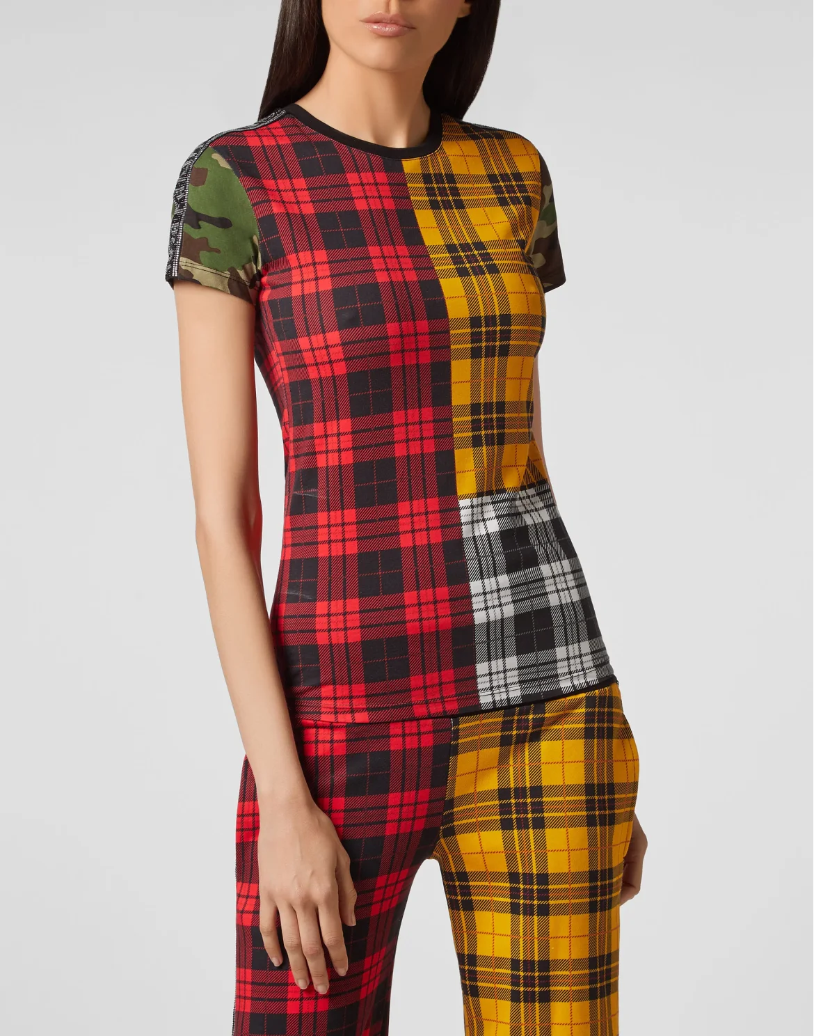 T-shirt Round Neck SS Tartan, цвет: Мультиколор