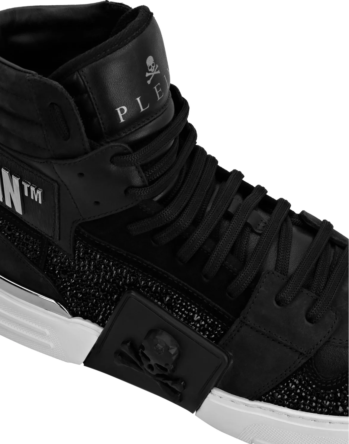 HI-TOP SNEAKERS PHANTOM KICK$ LEATHER STUD WITH STRASS SKULL, цвет: Черный