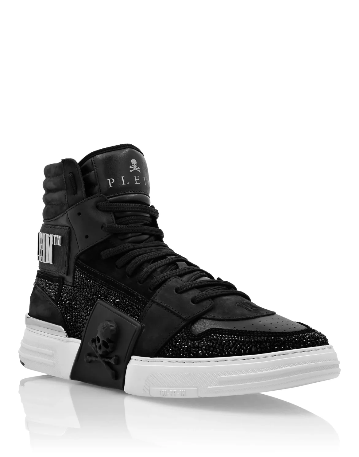 HI-TOP SNEAKERS PHANTOM KICK$ LEATHER STUD WITH STRASS SKULL, цвет: Черный