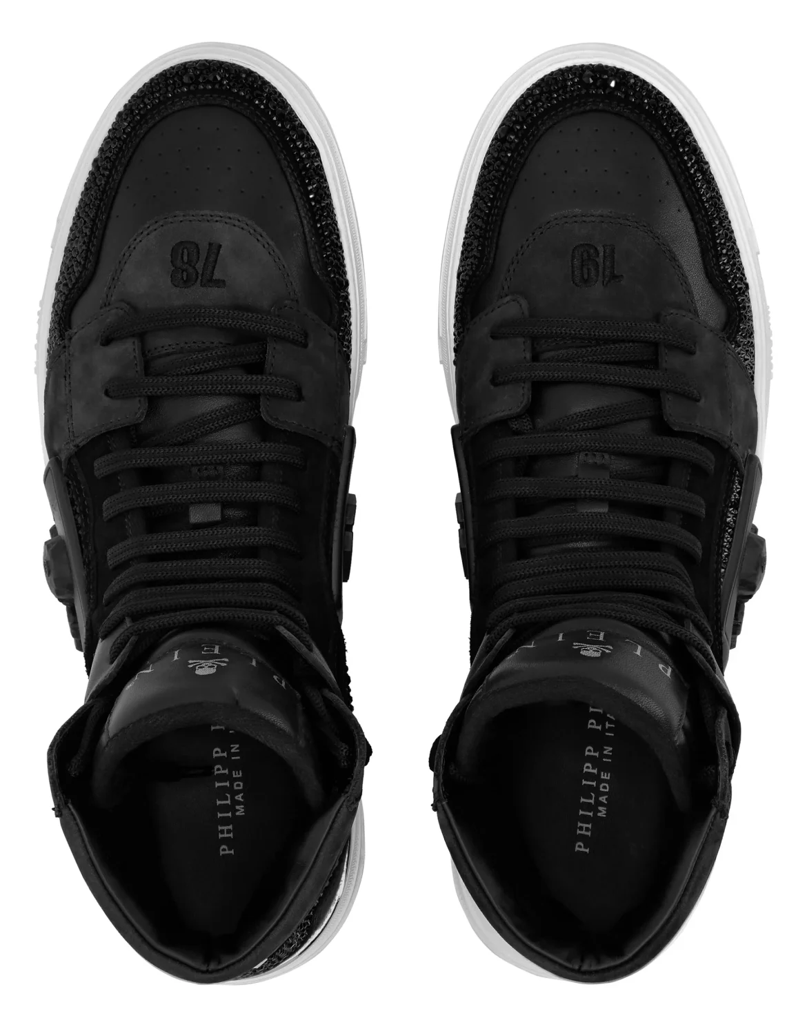 HI-TOP SNEAKERS PHANTOM KICK$ LEATHER STUD WITH STRASS SKULL, цвет: Черный