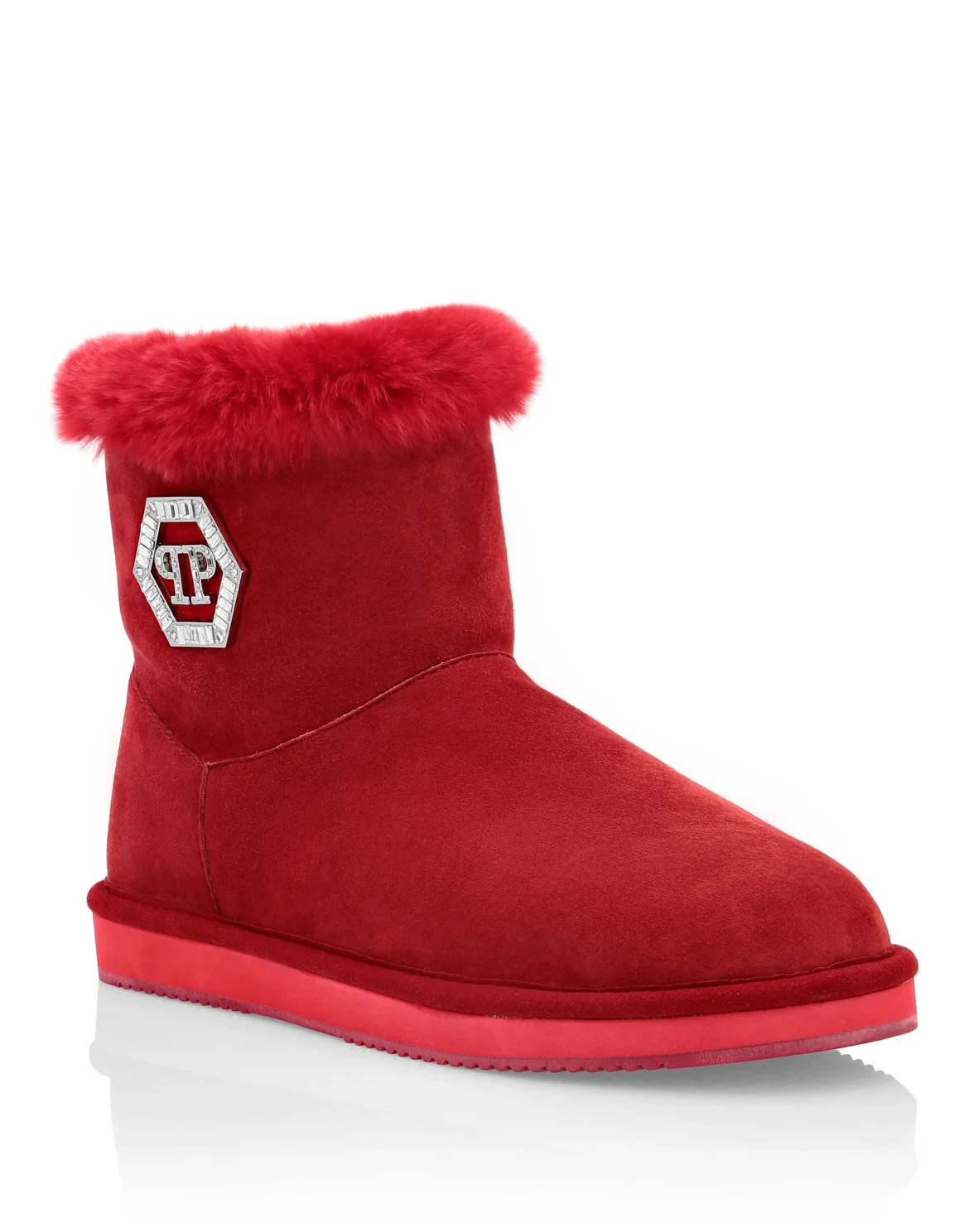 Boots Low Flat Crystal Plein, цвет: Красный