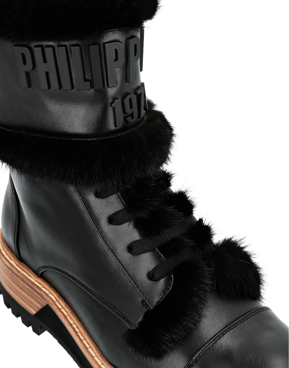 Leather Boots Low Flat mink fur insert PP1978, цвет: Черный