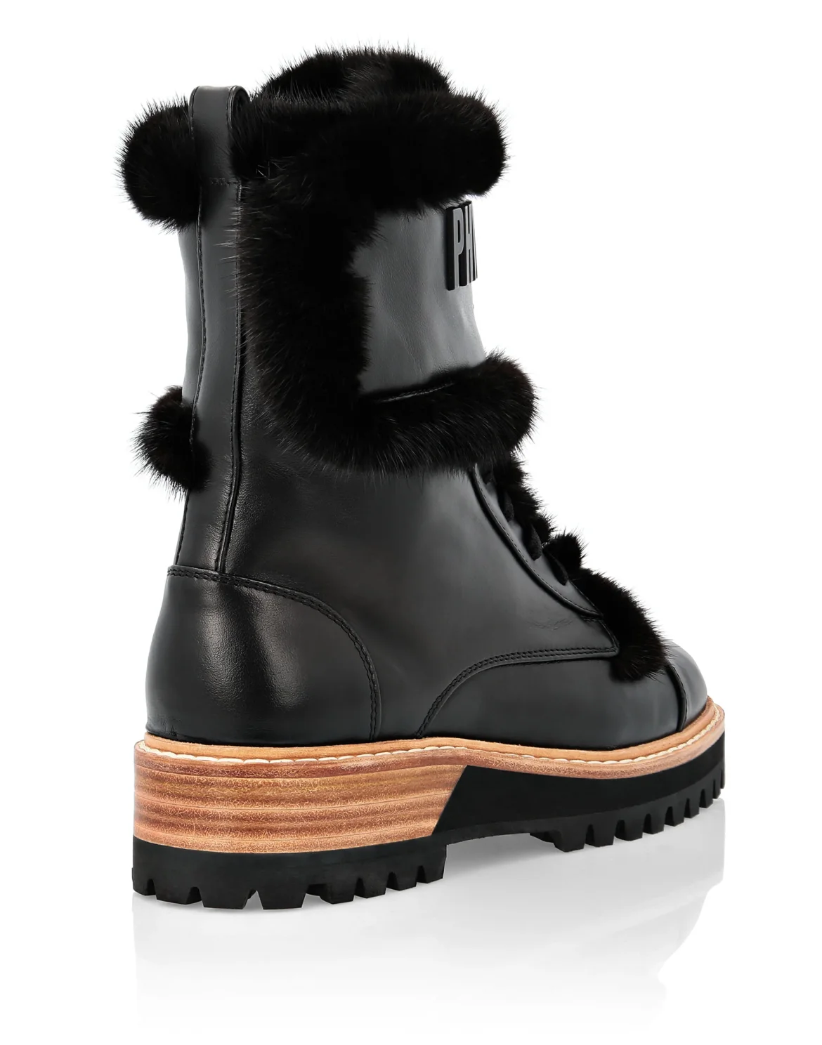 Leather Boots Low Flat mink fur insert PP1978, цвет: Черный