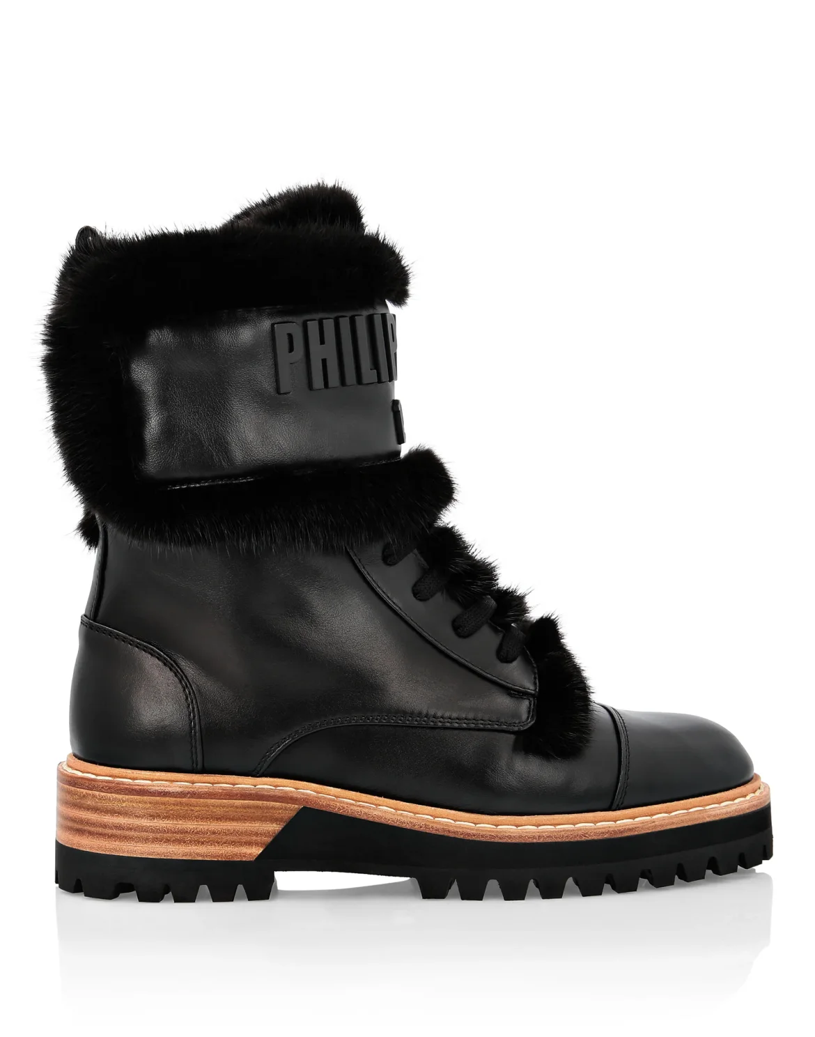 Leather Boots Low Flat mink fur insert PP1978, цвет: Черный