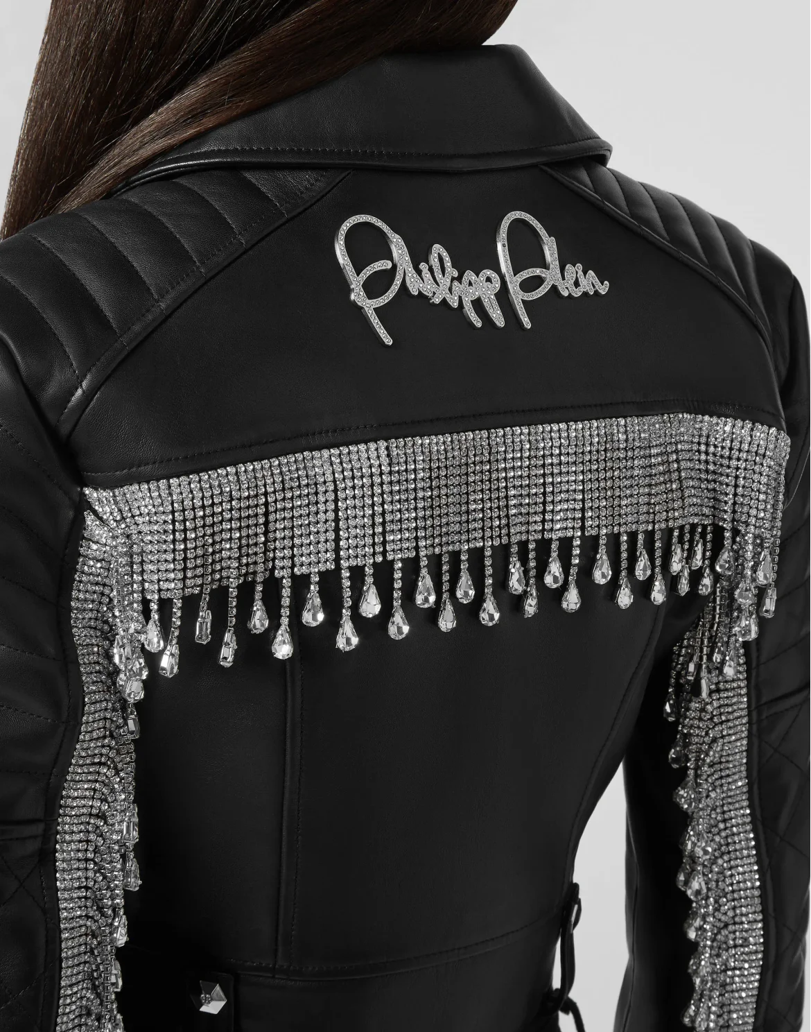 Leather Biker Crystal Fringe, цвет: Черный