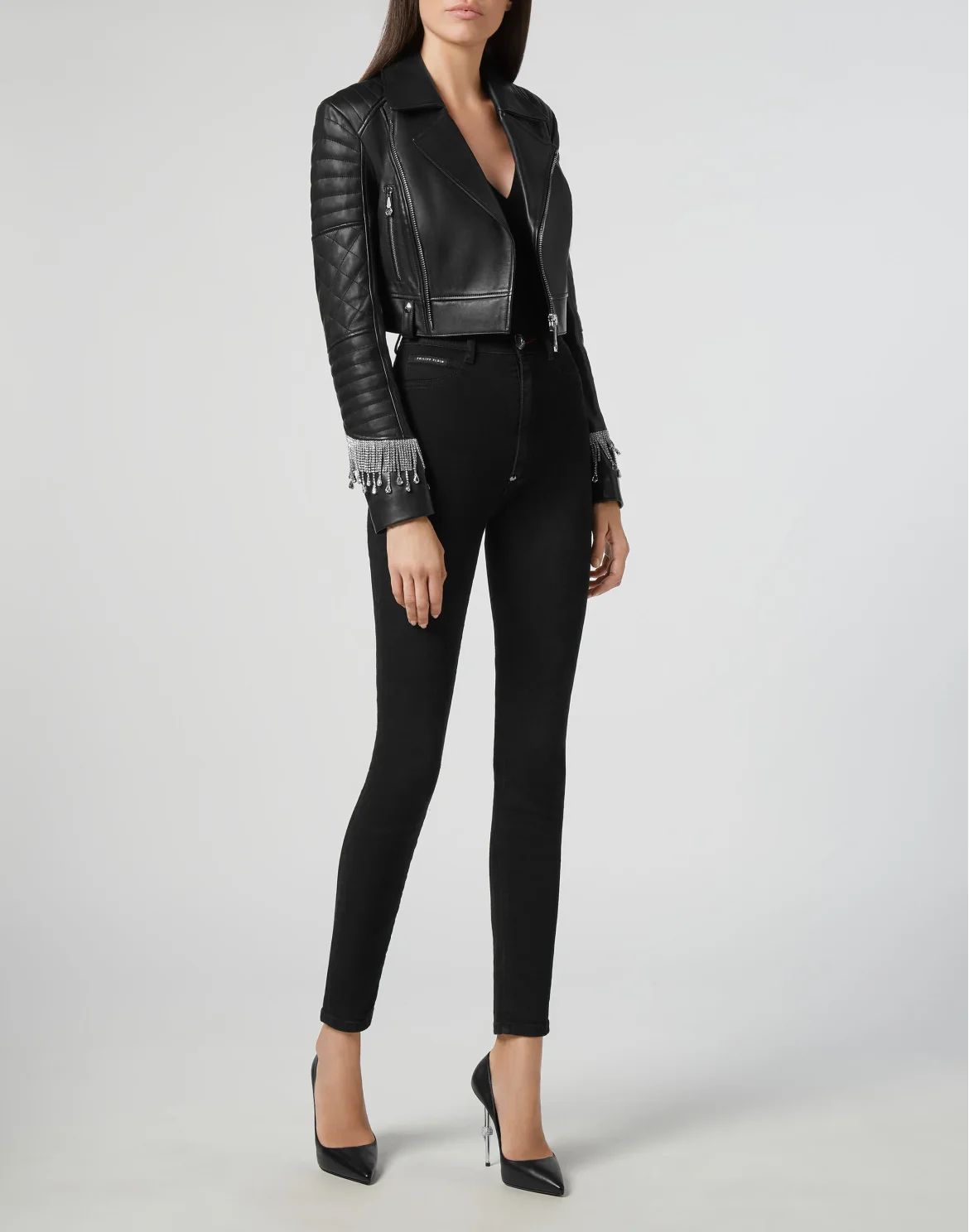 Leather Biker Crystal Fringe, цвет: Черный