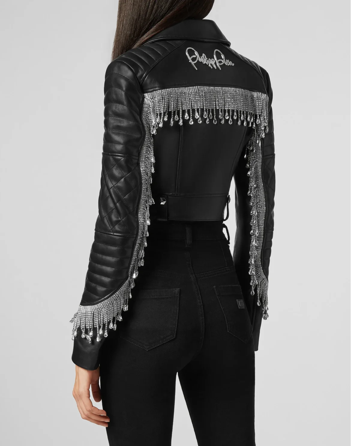 Leather Biker Crystal Fringe, цвет: Черный
