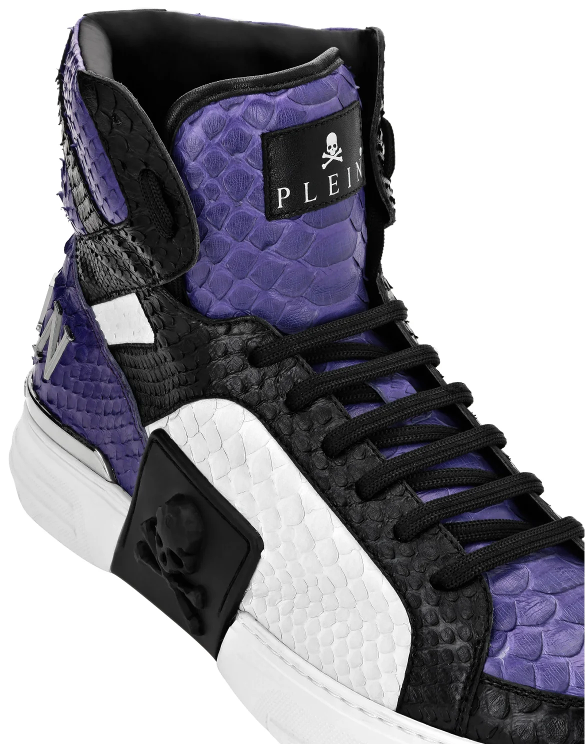 HI-TOP SNEAKERS MONEY KICK$ PYTHON ICONIC PLEIN SKULL, цвет: Черный