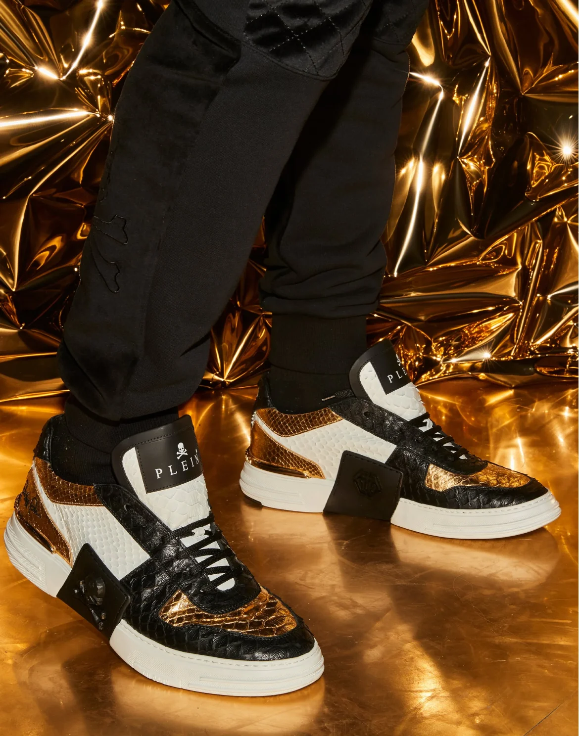 LO-TOP SNEAKERS PHANTOM KICK$ PYTHON GOLD SKULL, цвет: Черный