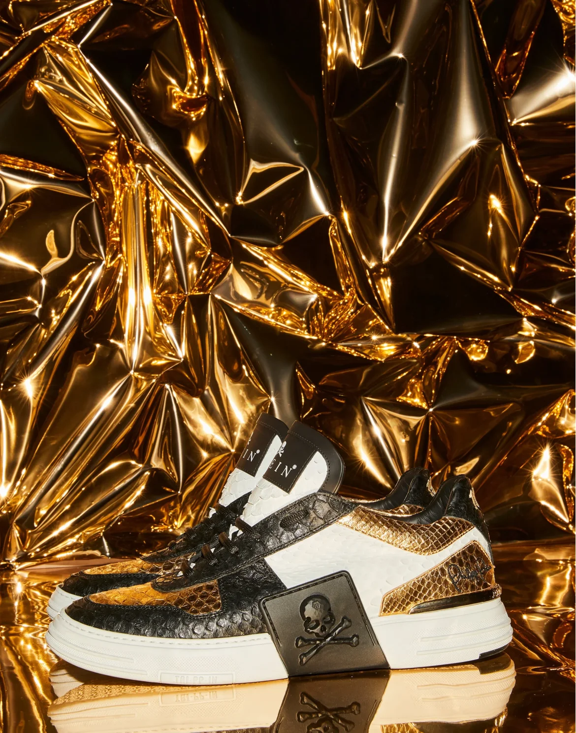 LO-TOP SNEAKERS PHANTOM KICK$ PYTHON GOLD SKULL, цвет: Черный