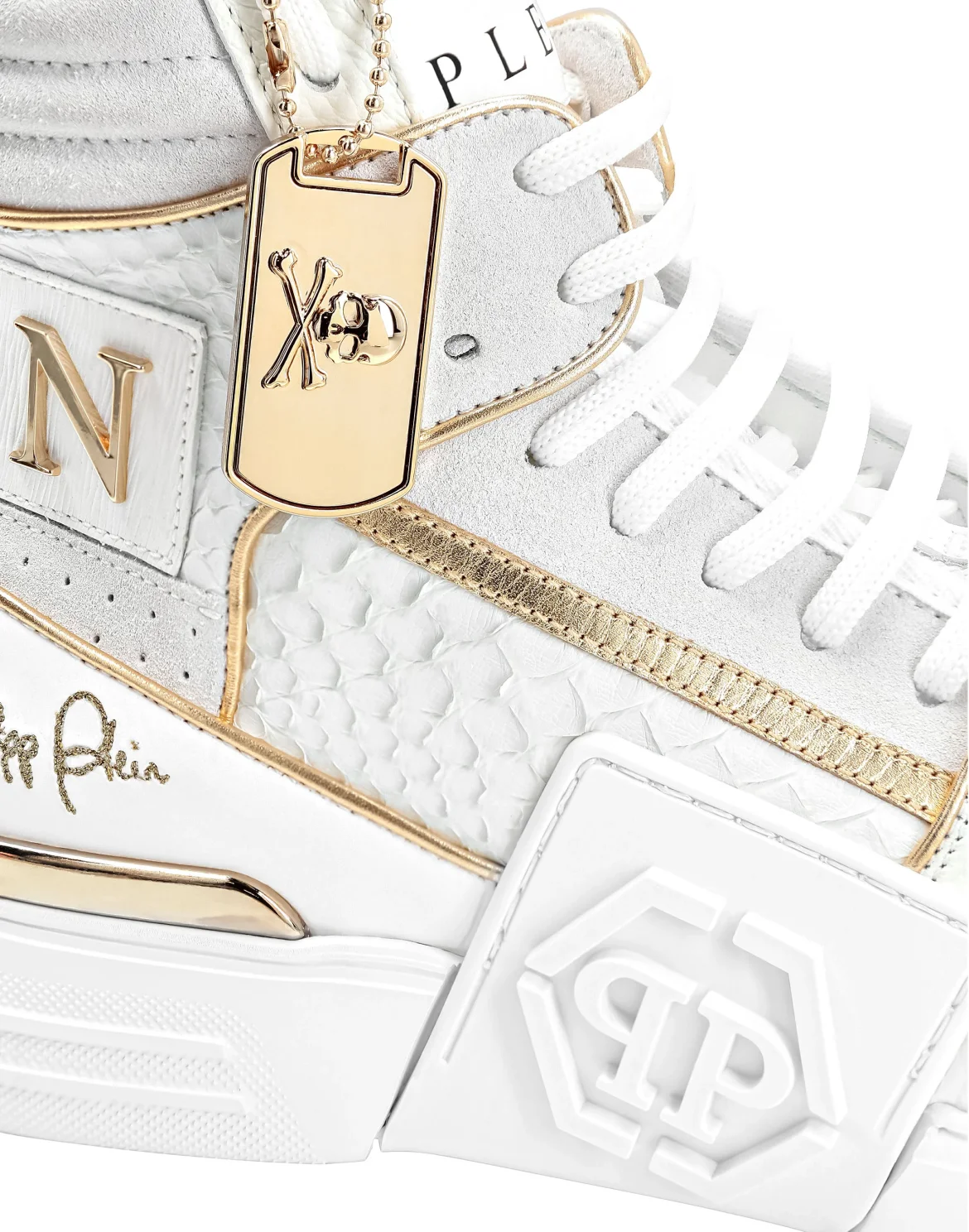 HI-TOP SNEAKERS PHANTOM KICK$ PYTHON GOLD HEXAGON, цвет: Белый