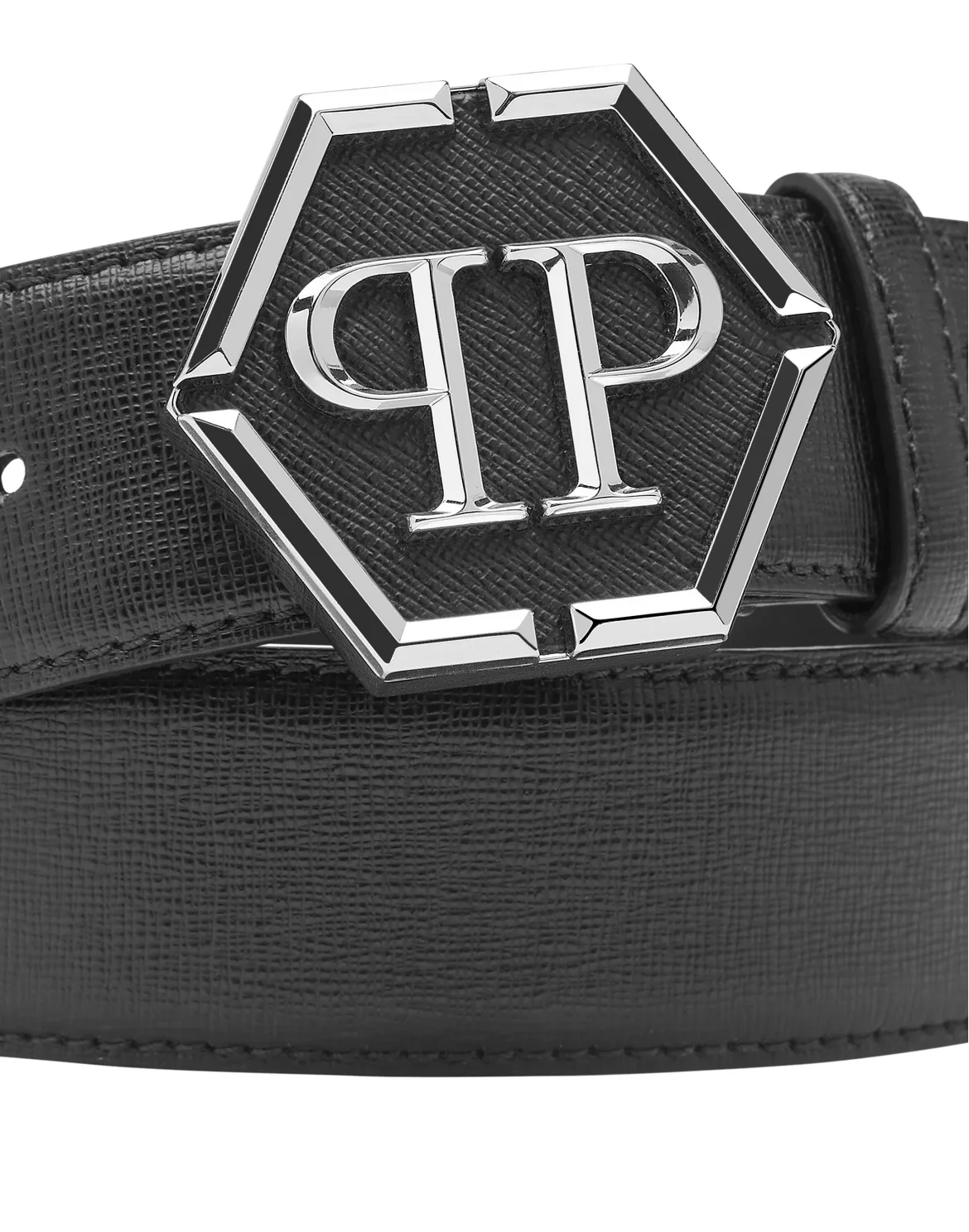Leather Belt Hexagon, цвет: Черный