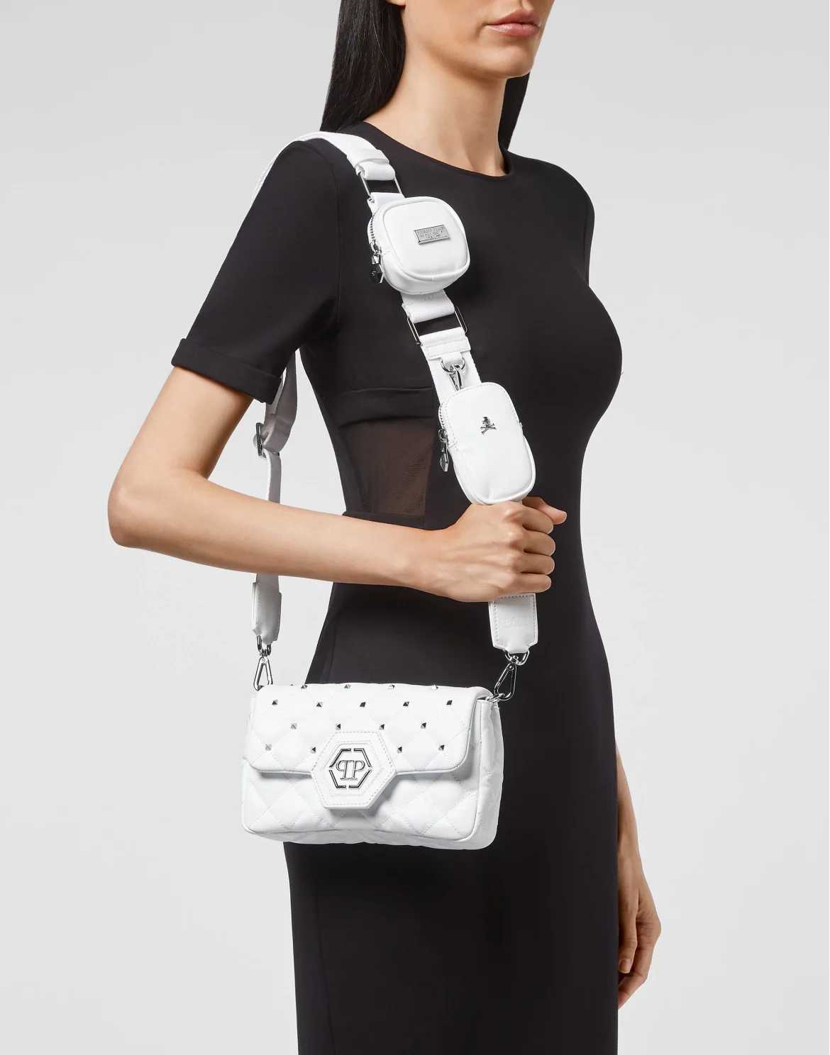 Calf Leather Mini Shoulder Bag Studs, цвет: Белый