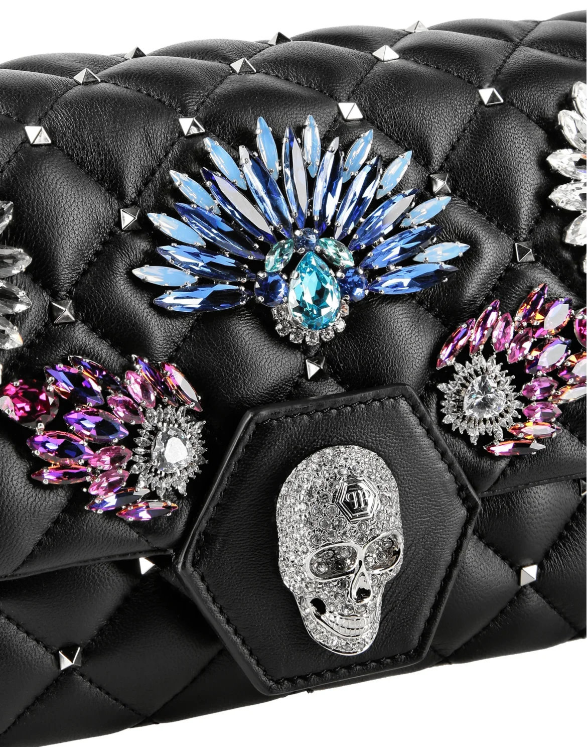 Leather Flap Bag Multicolor Brooches, цвет: Черный