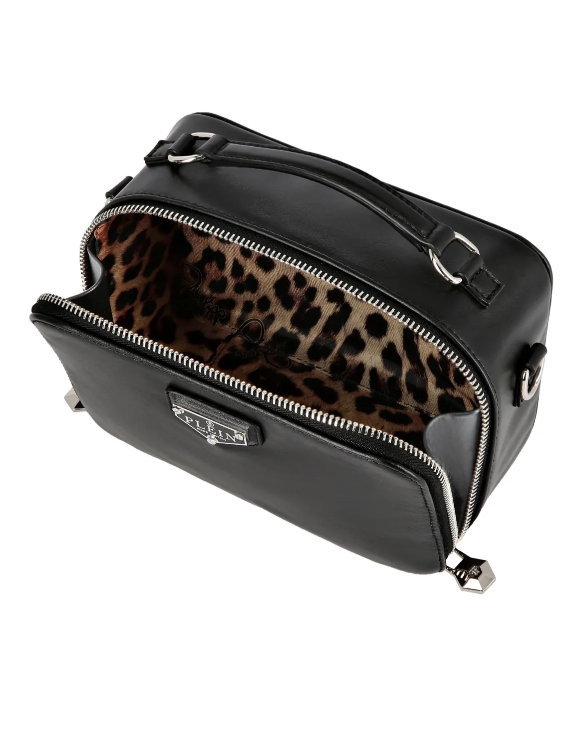 Leather Shoulder Bag Iconic Plein, цвет: Черный