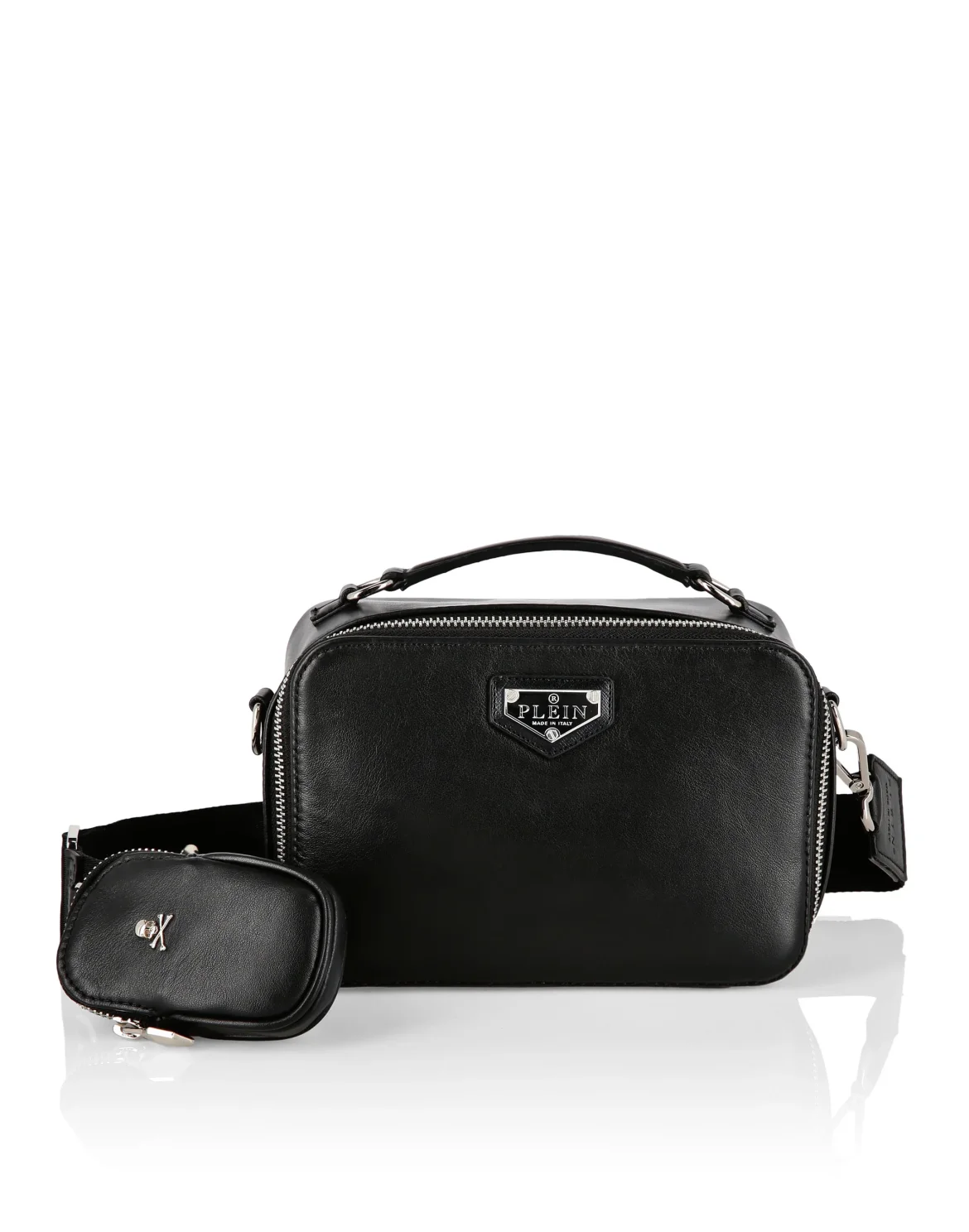 Leather Shoulder Bag Iconic Plein, цвет: Черный