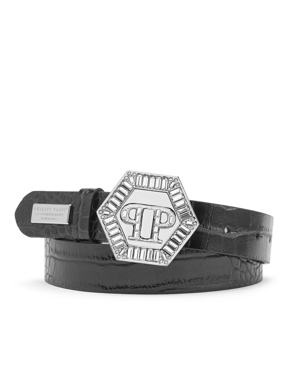 Leather Belt Crocco Print Iconic Plein, цвет: Черный