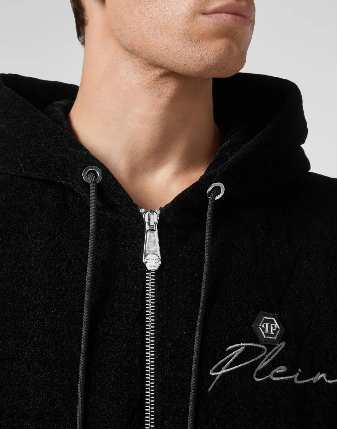 Hoodie Sweatjacket matelassè & embro Signature, цвет: Черный