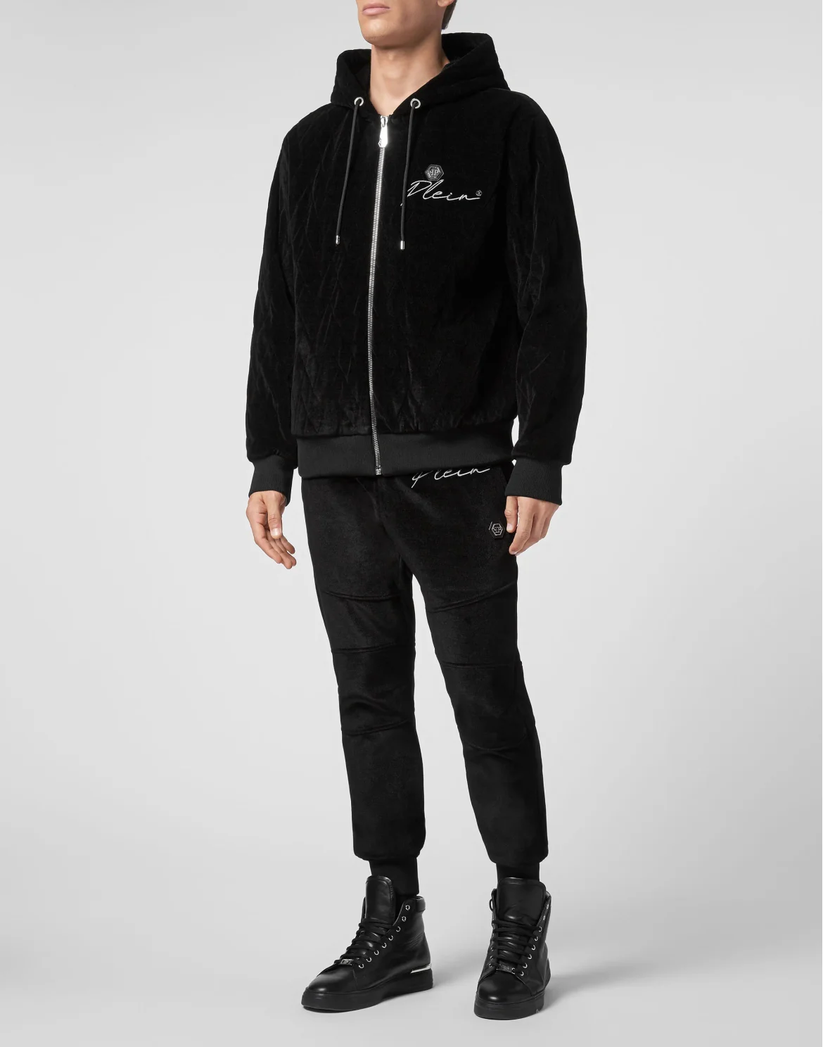 Hoodie Sweatjacket matelassè & embro Signature, цвет: Черный