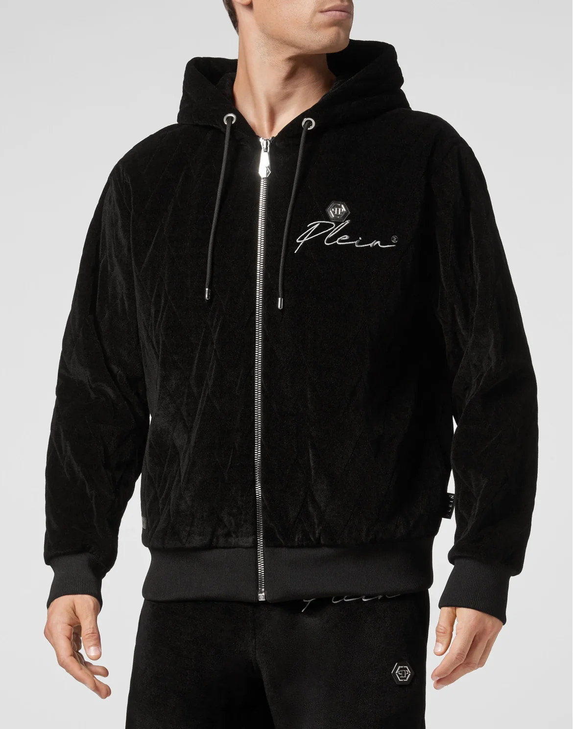 Hoodie Sweatjacket matelassè & embro Signature, цвет: Черный