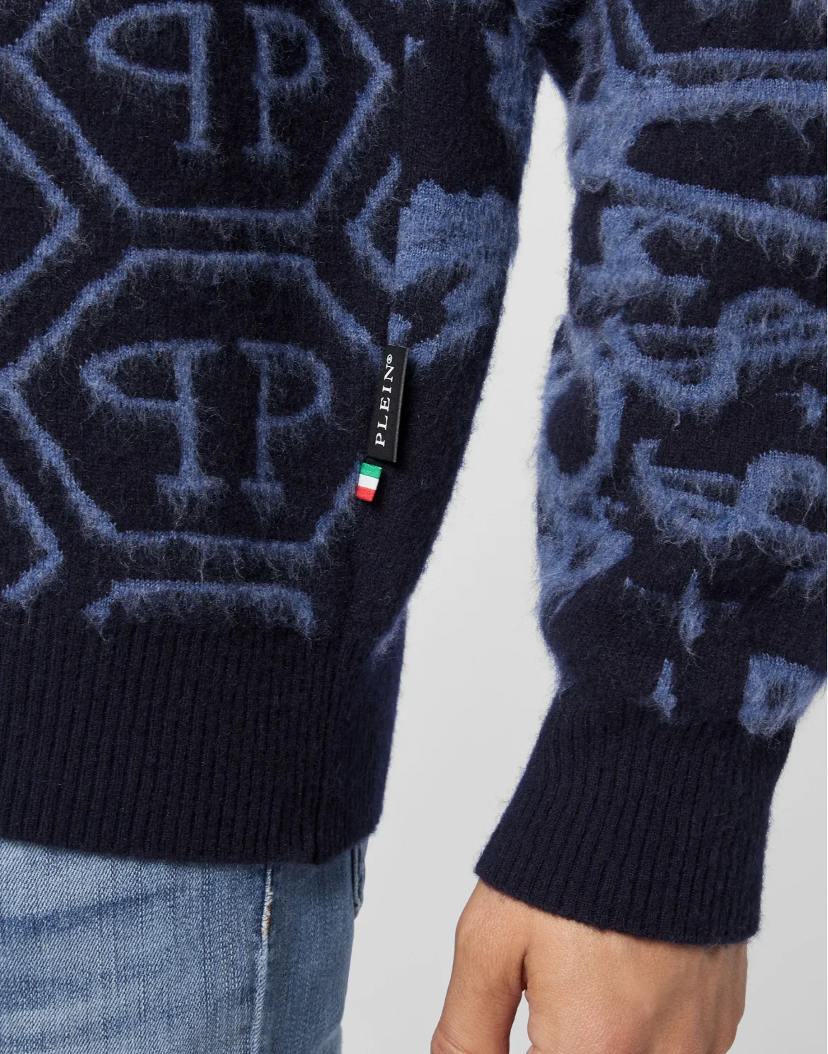 Merino wool Pullover Round Neck LS Jacquard All Over Hexagon, цвет: Синий