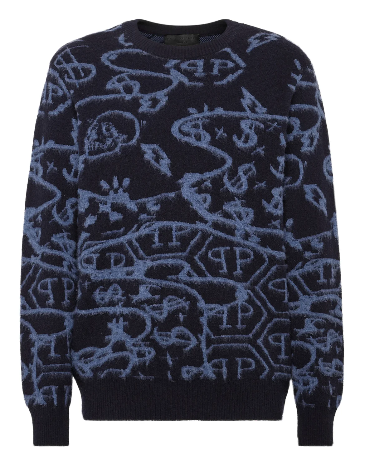 Merino wool Pullover Round Neck LS Jacquard All Over Hexagon, цвет: Синий
