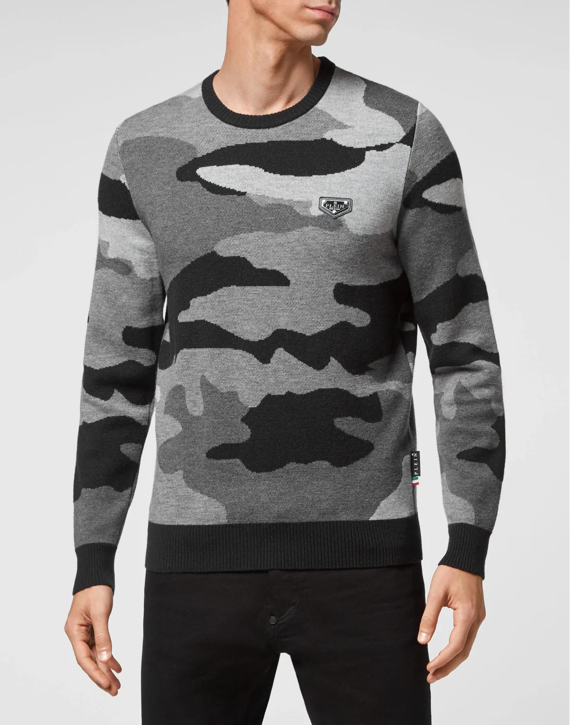 Merino wool Pullover Round Neck LS Camouflage, цвет: Черный