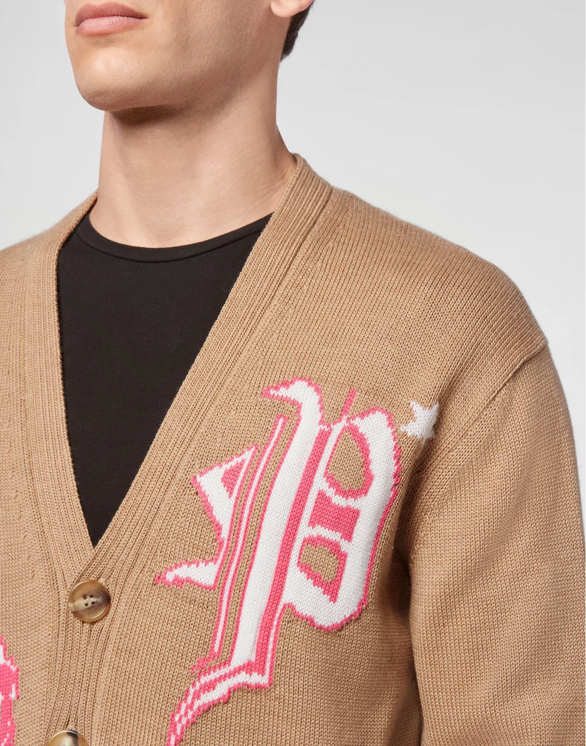 Merino wool Cardigan Short Jacquard Skull, цвет: Бежевый