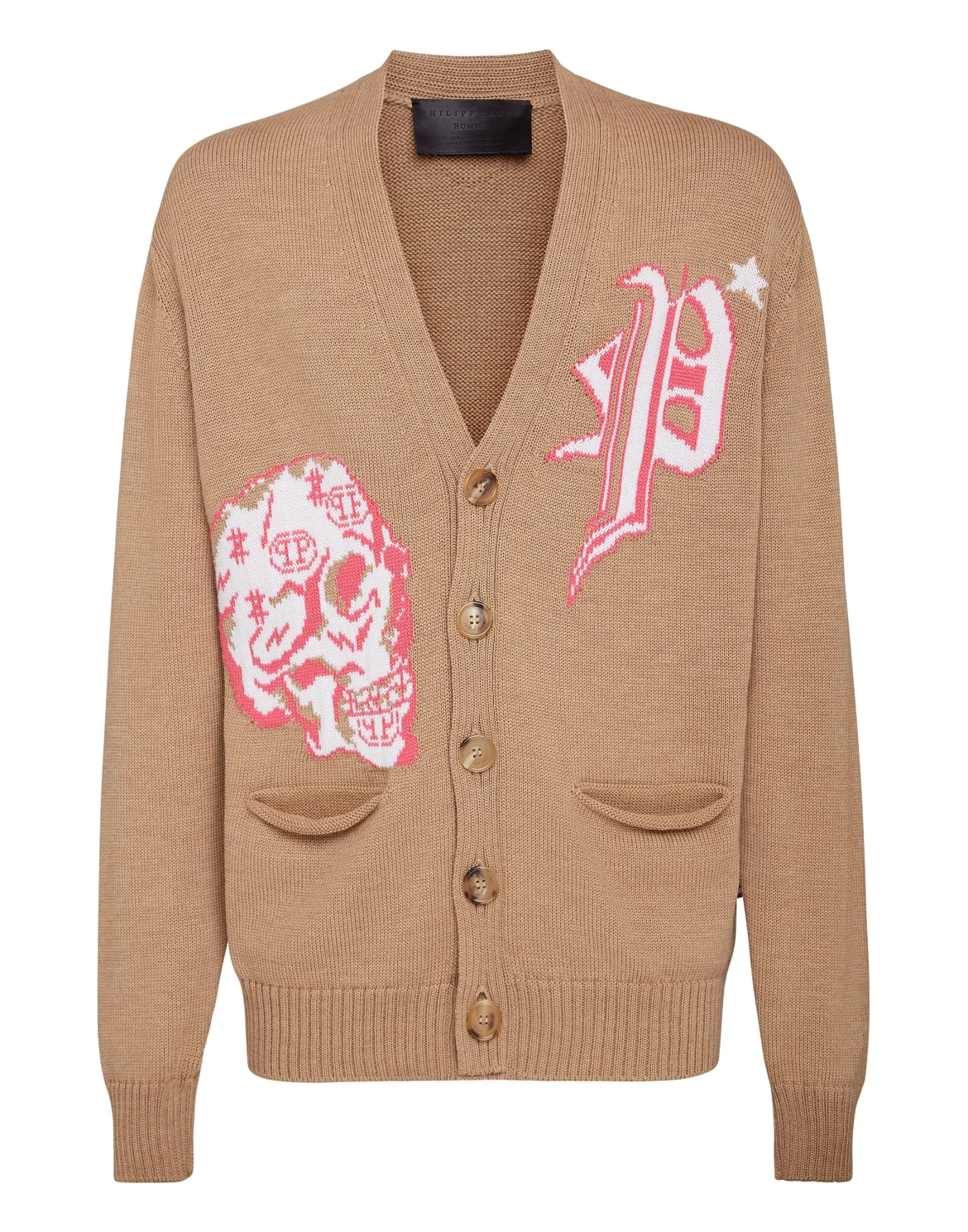 Merino wool Cardigan Short Jacquard Skull, цвет: Бежевый