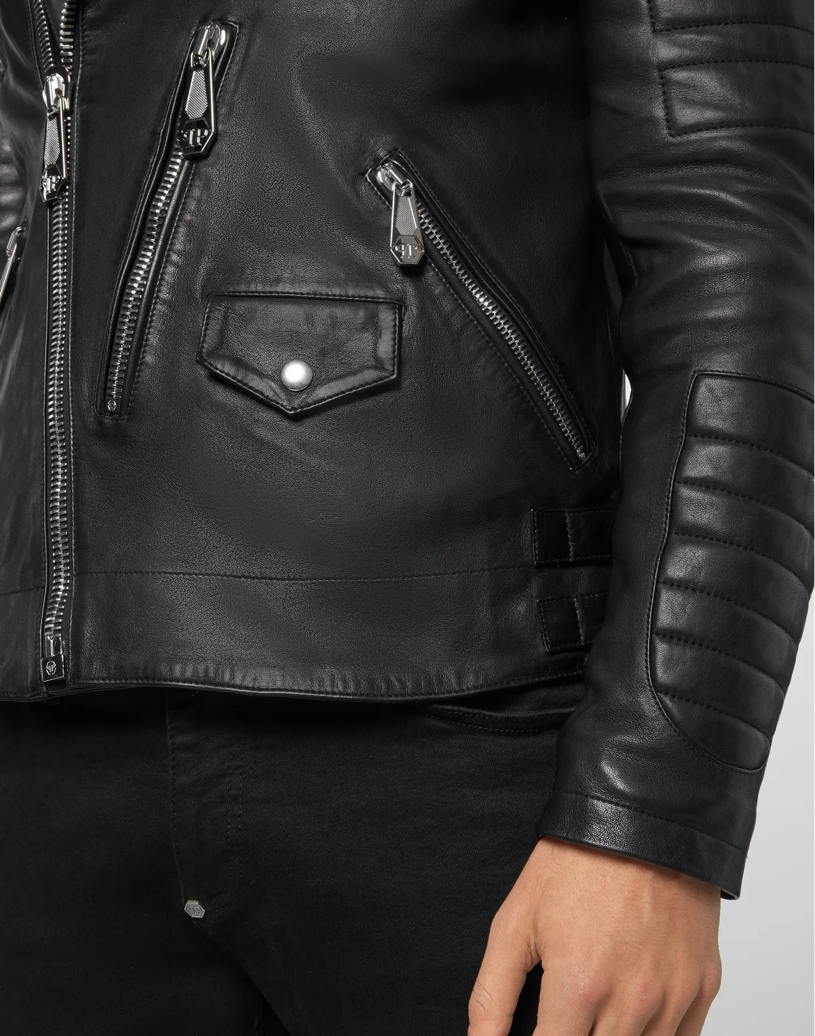 Lambskin Biker Jacket Iconic Plein, цвет: Черный