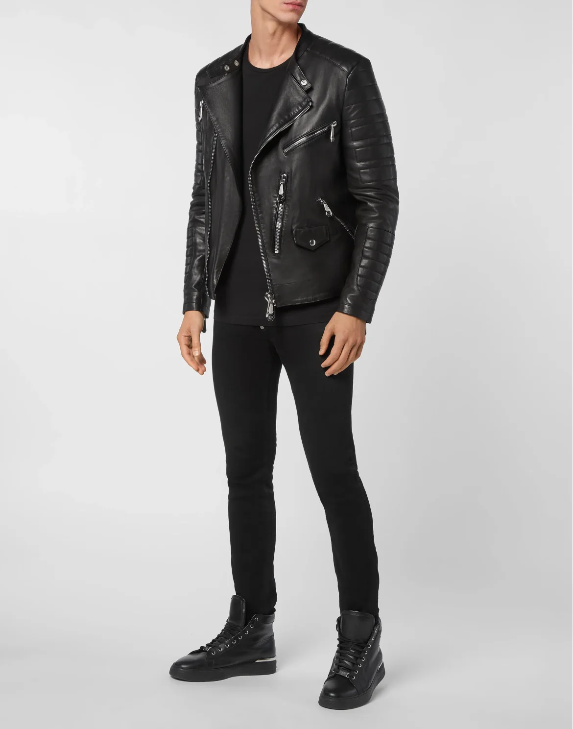 Lambskin Biker Jacket Iconic Plein, цвет: Черный