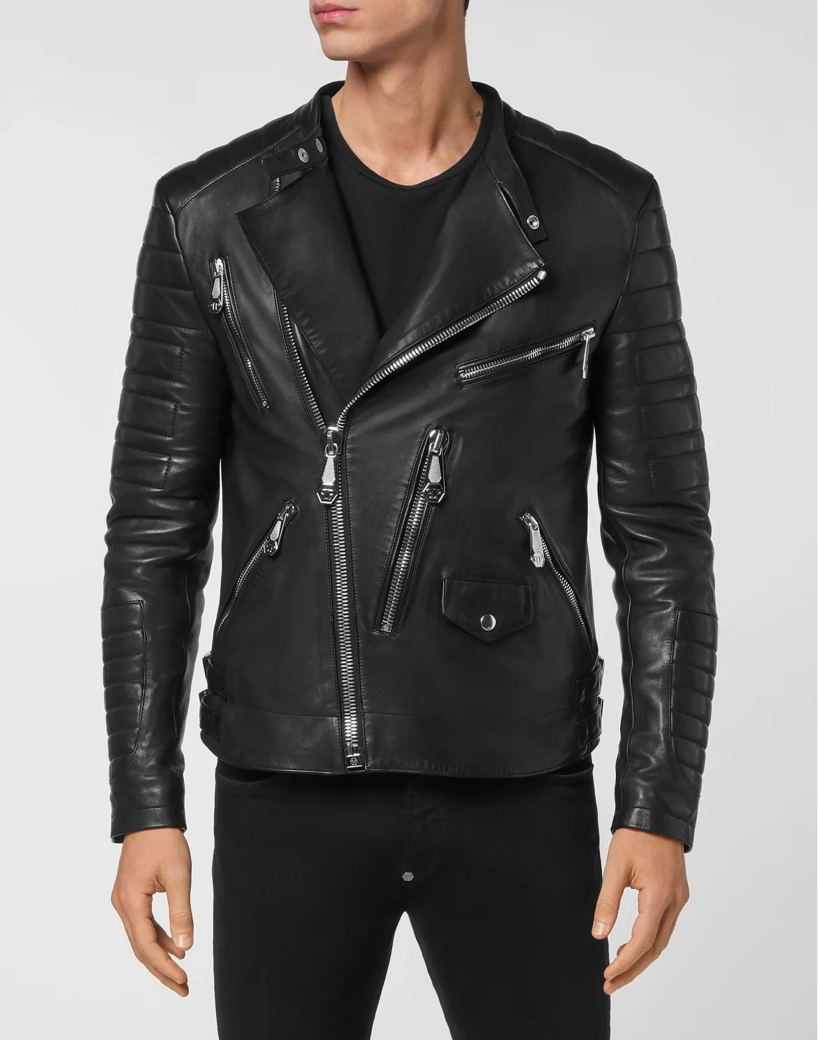 Lambskin Biker Jacket Iconic Plein, цвет: Черный