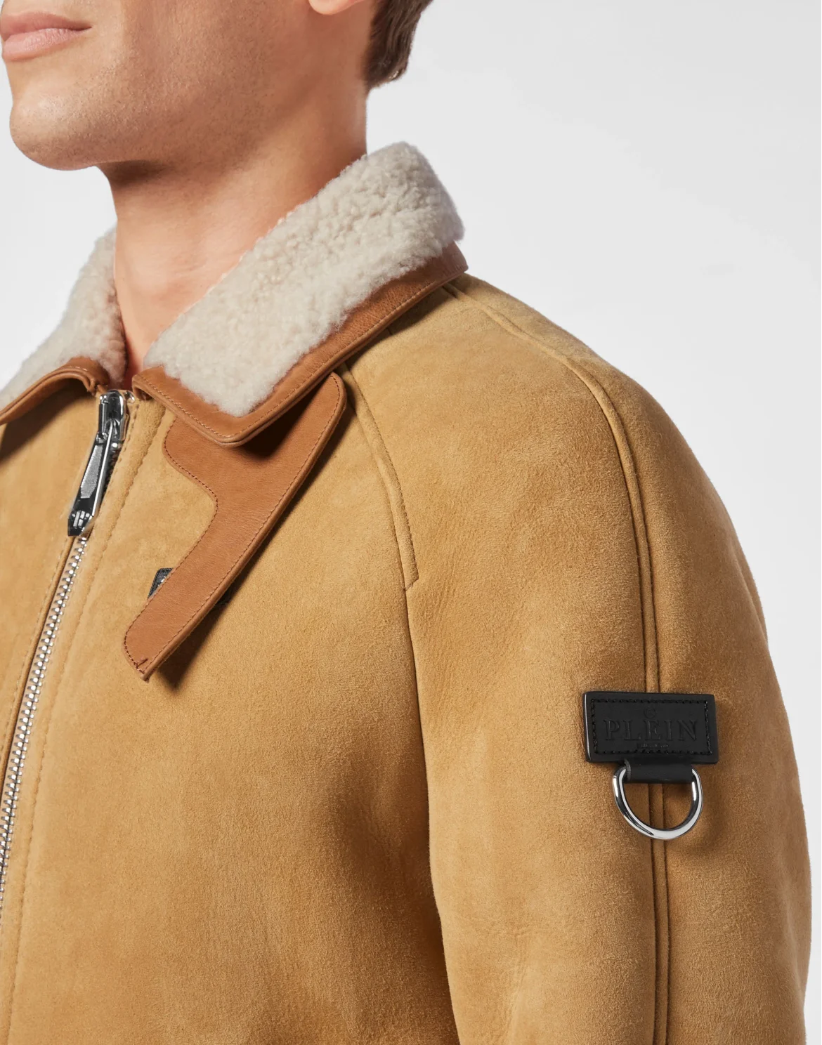Shearling leather jacket Iconic Plein, цвет: Бежевый