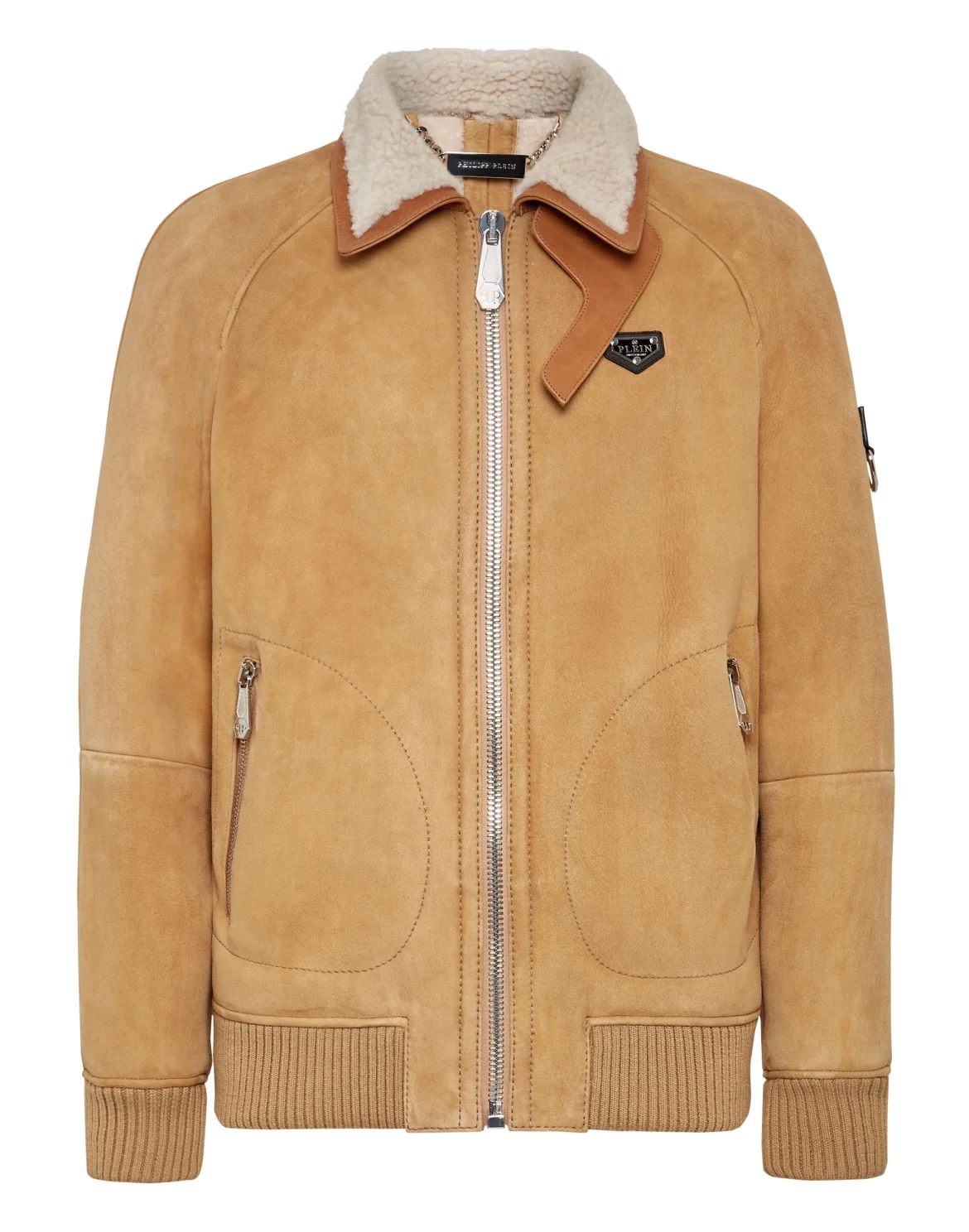 Shearling leather jacket Iconic Plein, цвет: Бежевый