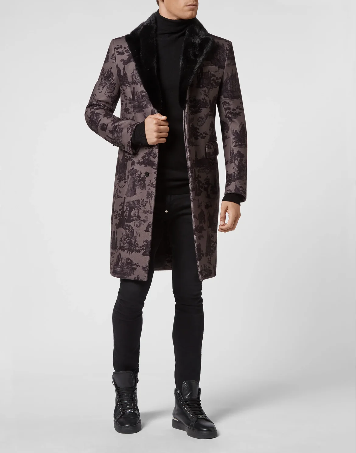 Wool sartorial jacquard coat En PLEIN air, цвет: Черный