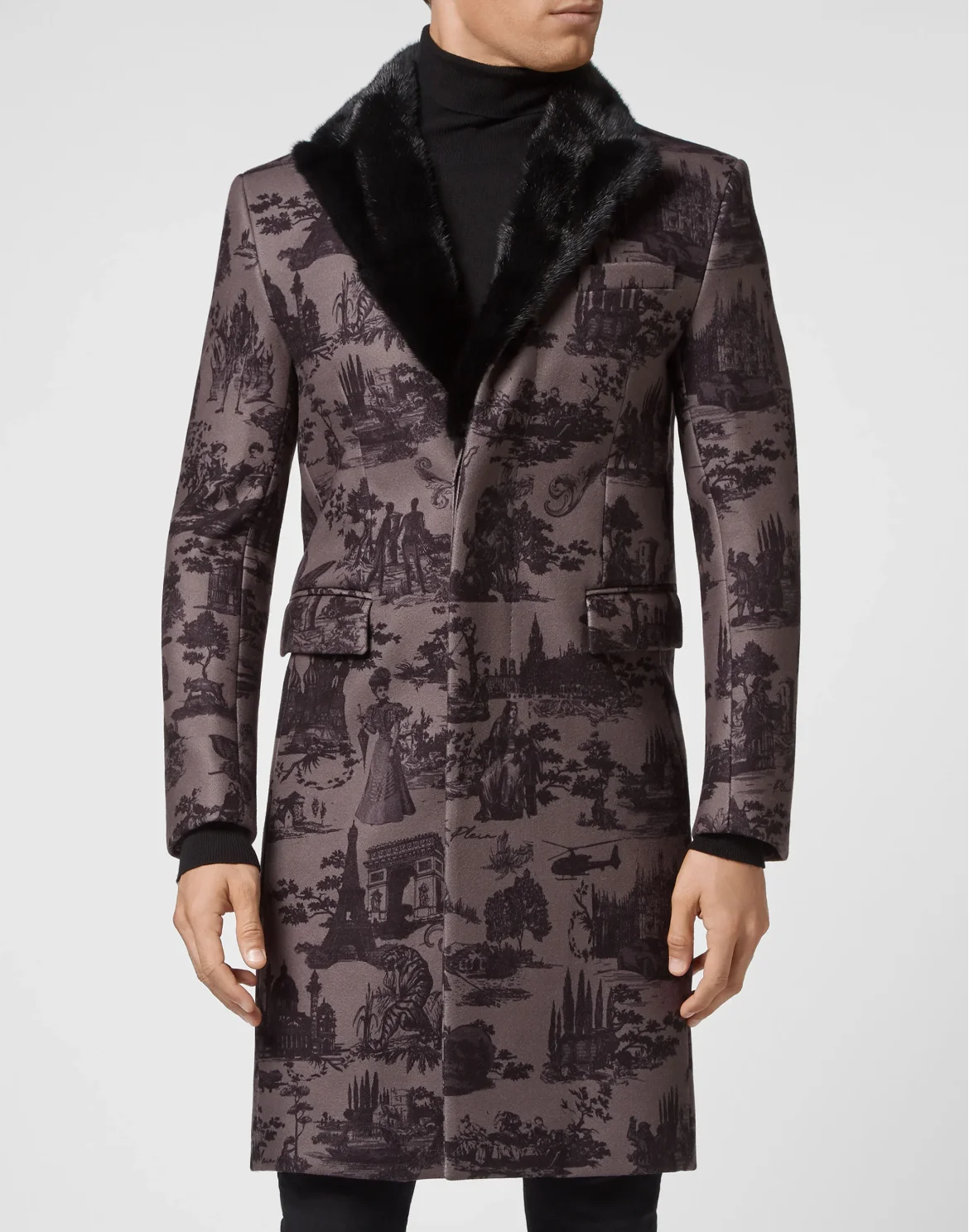 Wool sartorial jacquard coat En PLEIN air, цвет: Черный