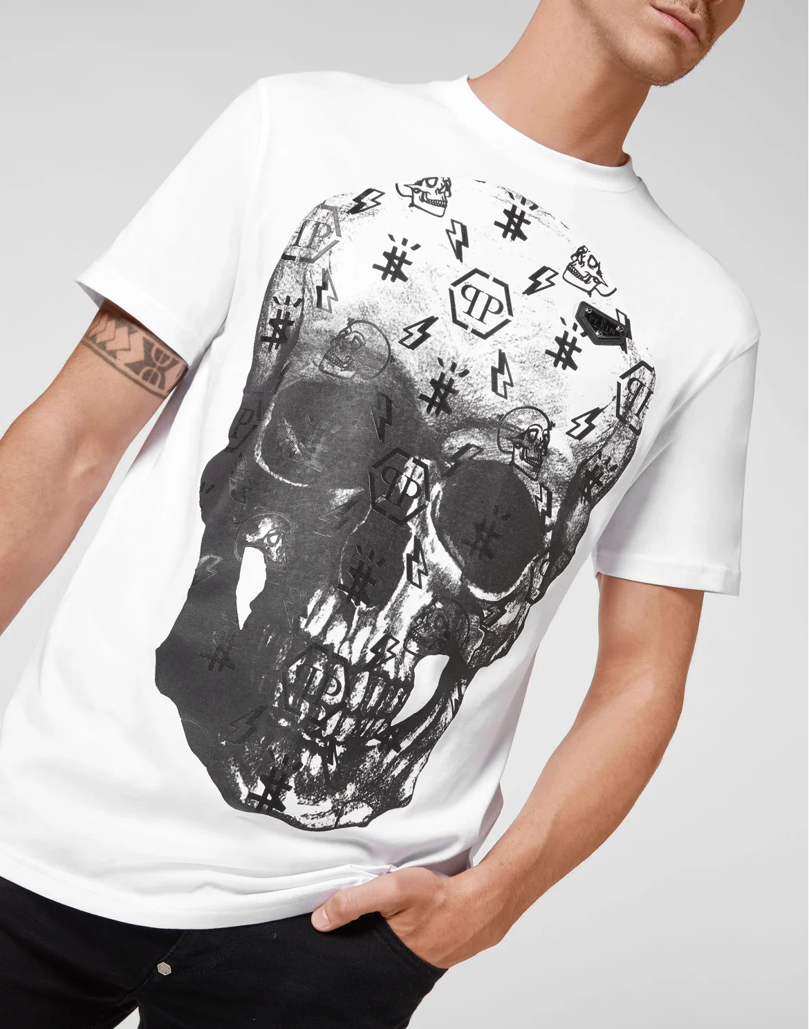 T-shirt Round Neck SS print Skull, цвет: Белый