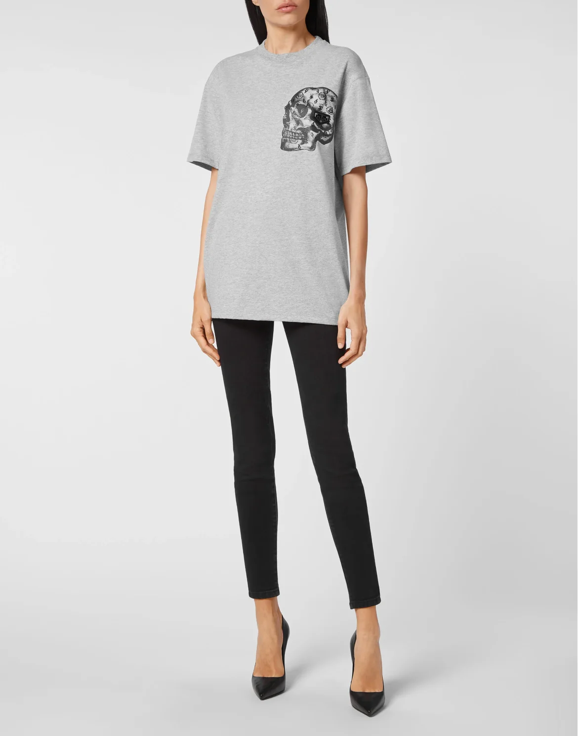 T-shirt Round Neck SS print Skull, цвет: Серый