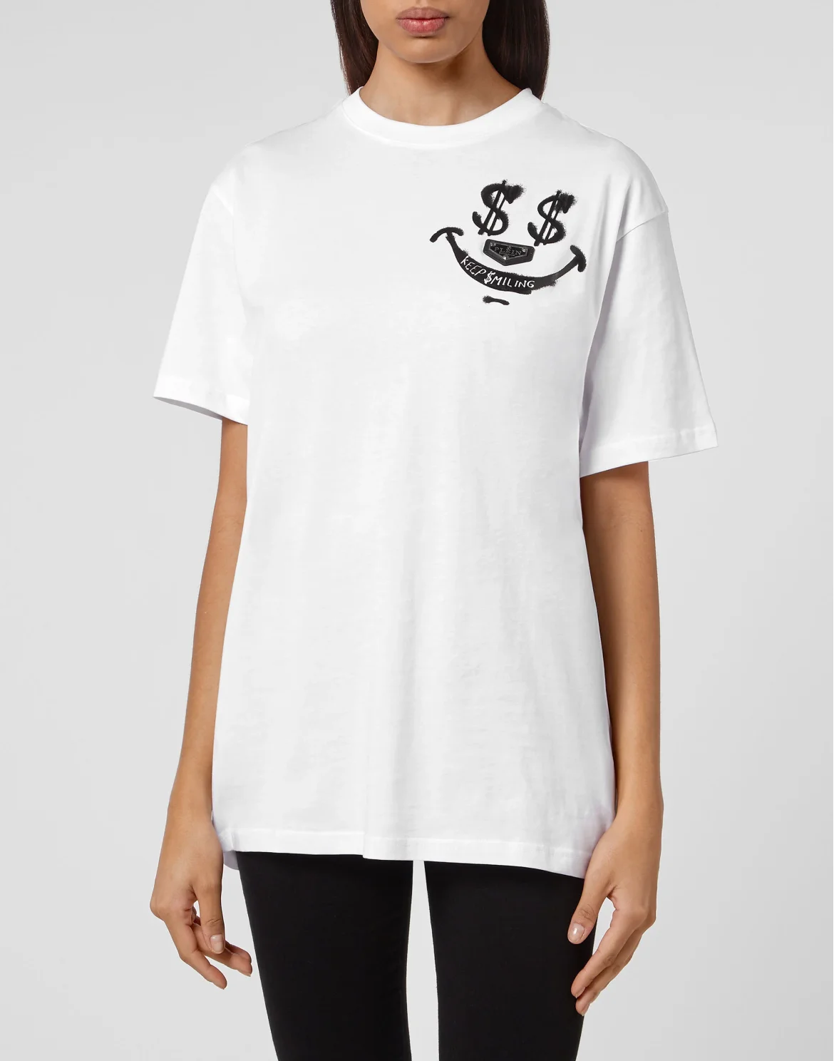 T-shirt Round Neck  SS print Keep $miling, цвет: Белый