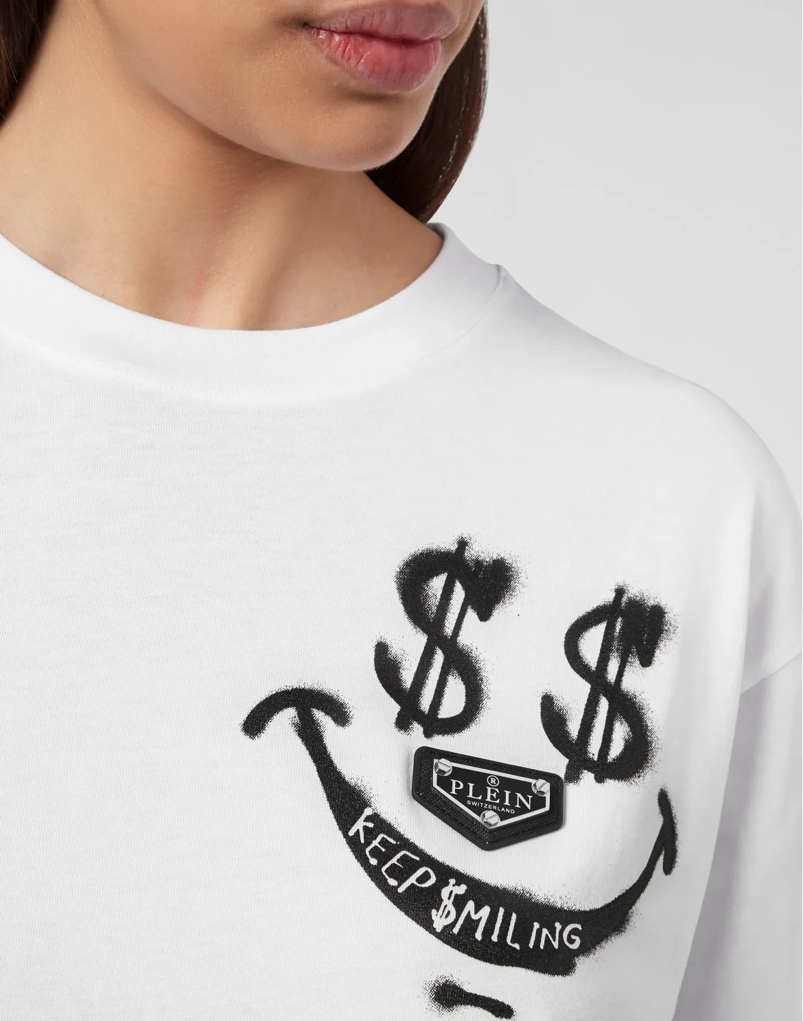 T-shirt Round Neck SS print Keep $miling, цвет: Белый