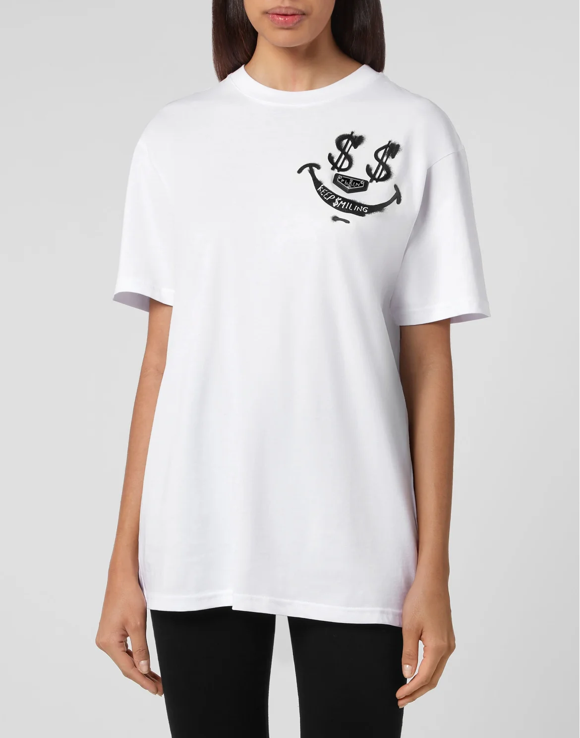 T-shirt Round Neck SS print Keep $miling, цвет: Белый