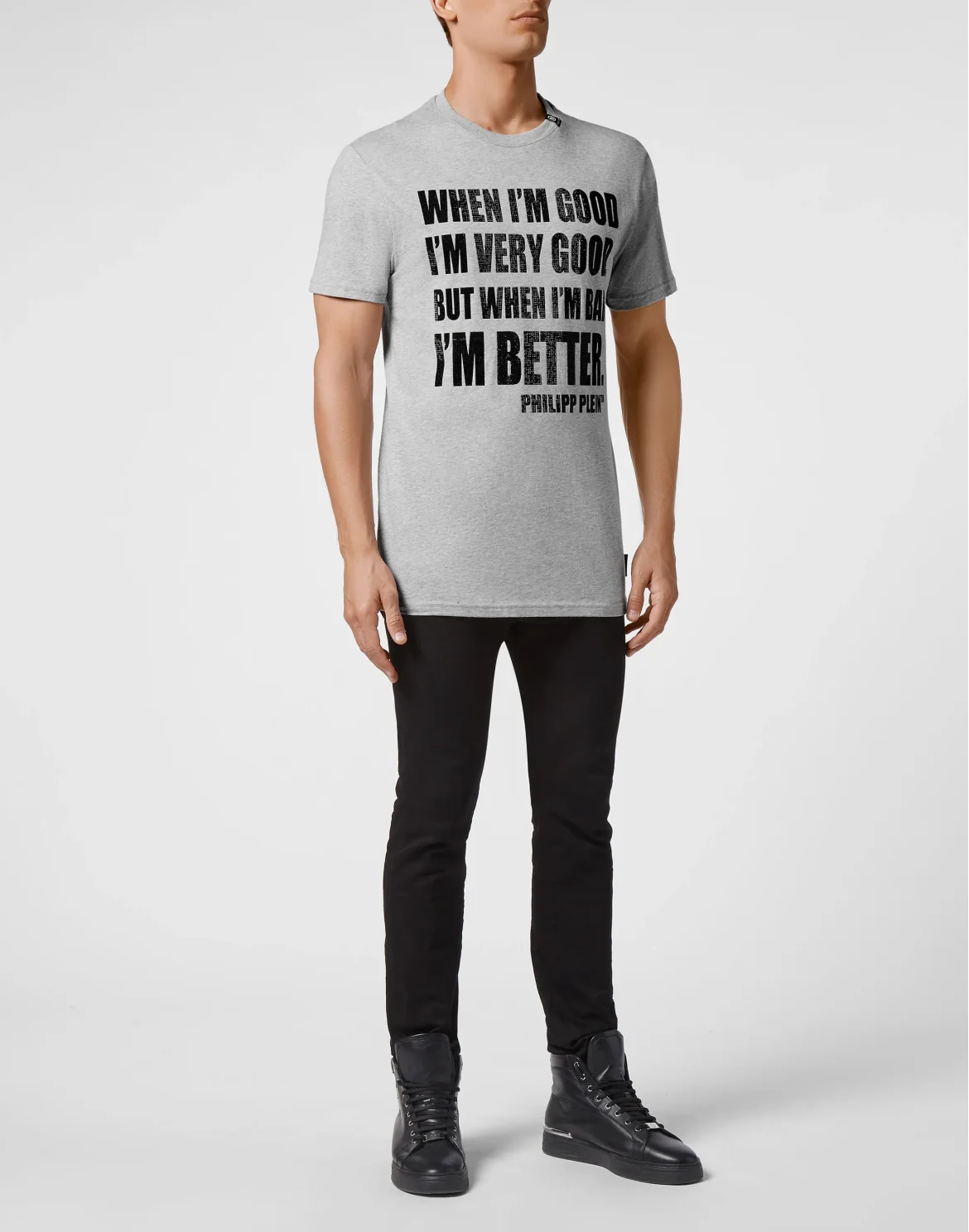 T-shirt Round Neck SS stones MORE MONEY MORE PROBLEMS, цвет: Серый